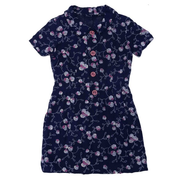 Vintage Buttoned Embroidered Fabric Mini Dress- 1960's Gorgeous Mod Style - Picture 1 of 2